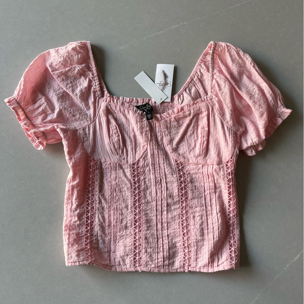 *NWT* Jessica Simpson Aubrey Top | Pink | Size S | Puff Sleeves | Corset Style